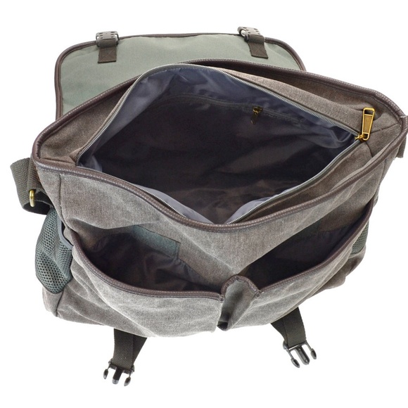 Men's Washed Canvas Messenger Bag Black Or Grey - Picture 4 of 4